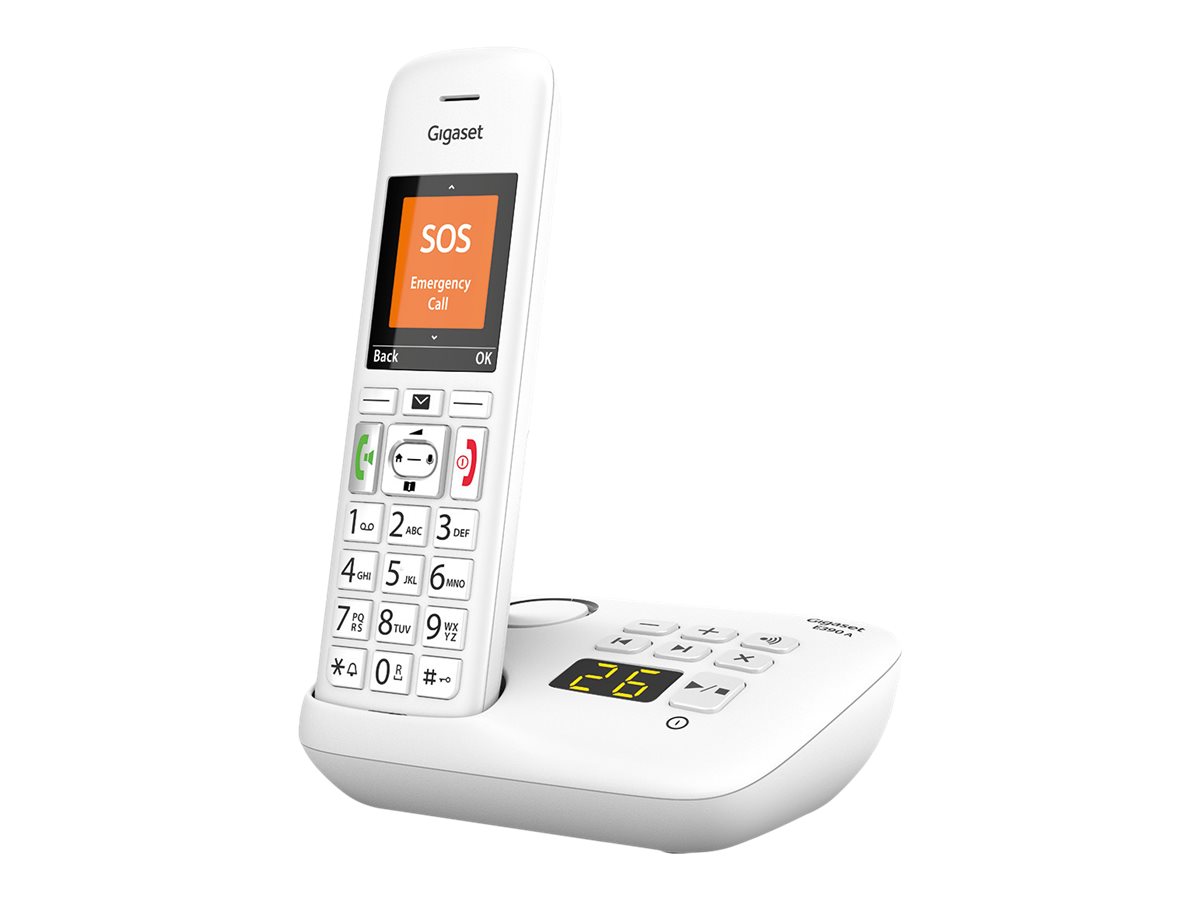 Gigaset E390A trådløs DECT-fastnettelefon med telefonsvarer – Hvid