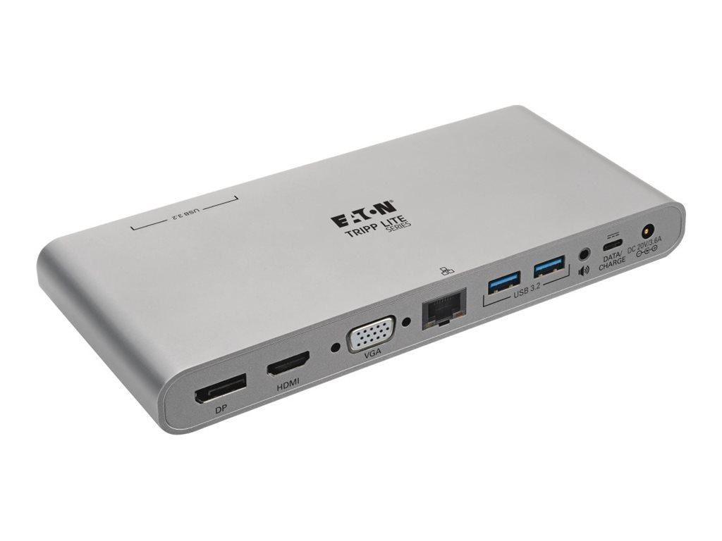 Tripp Lite Eaton Series USB-C Dock Triple Display - 4K HDMI/DisplayPort VGA USB 3.2 Gen 1 USB-A/USB-C Hub GbE 100W PD Charging International Power Cables