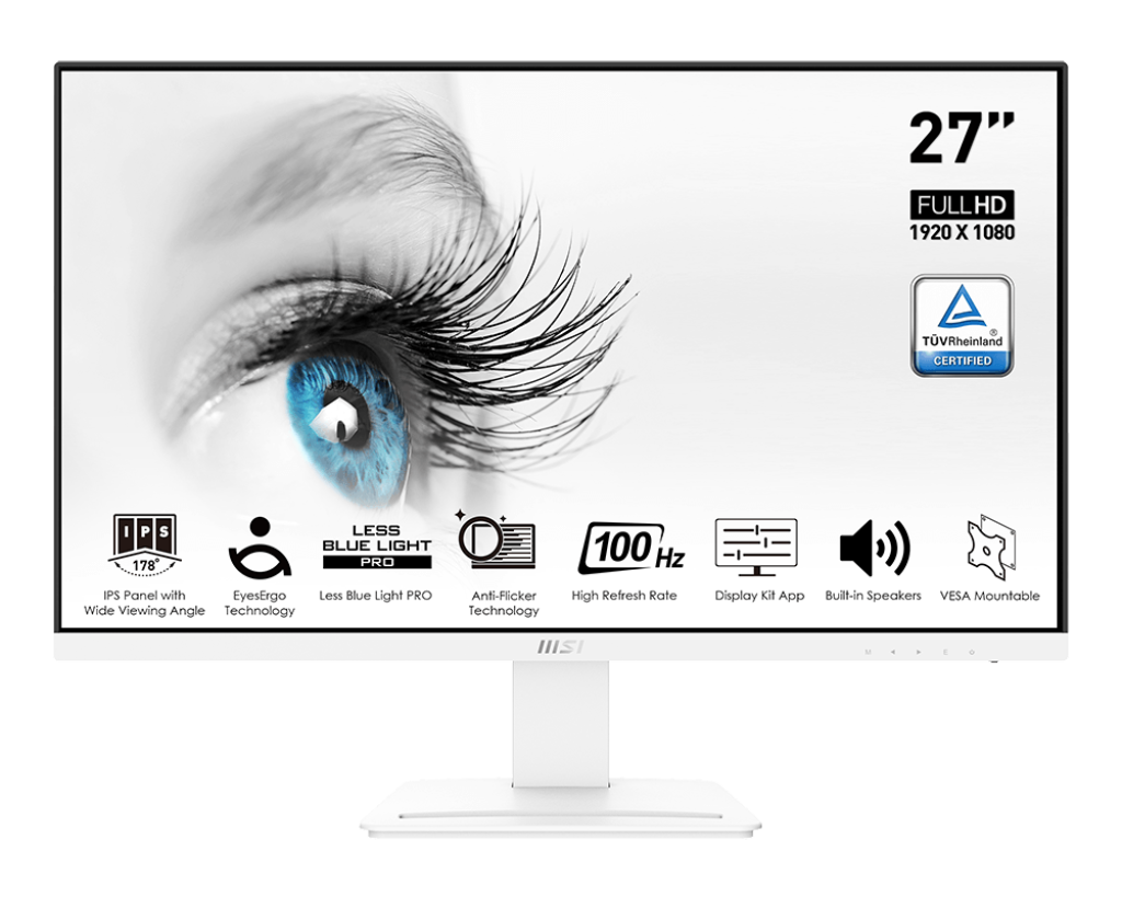 MSI PRO MP273AWDE 27" 1920 x 1080 (Full HD) VGA (HD-15) VGA HDMI DisplayPort 100Hz hvid