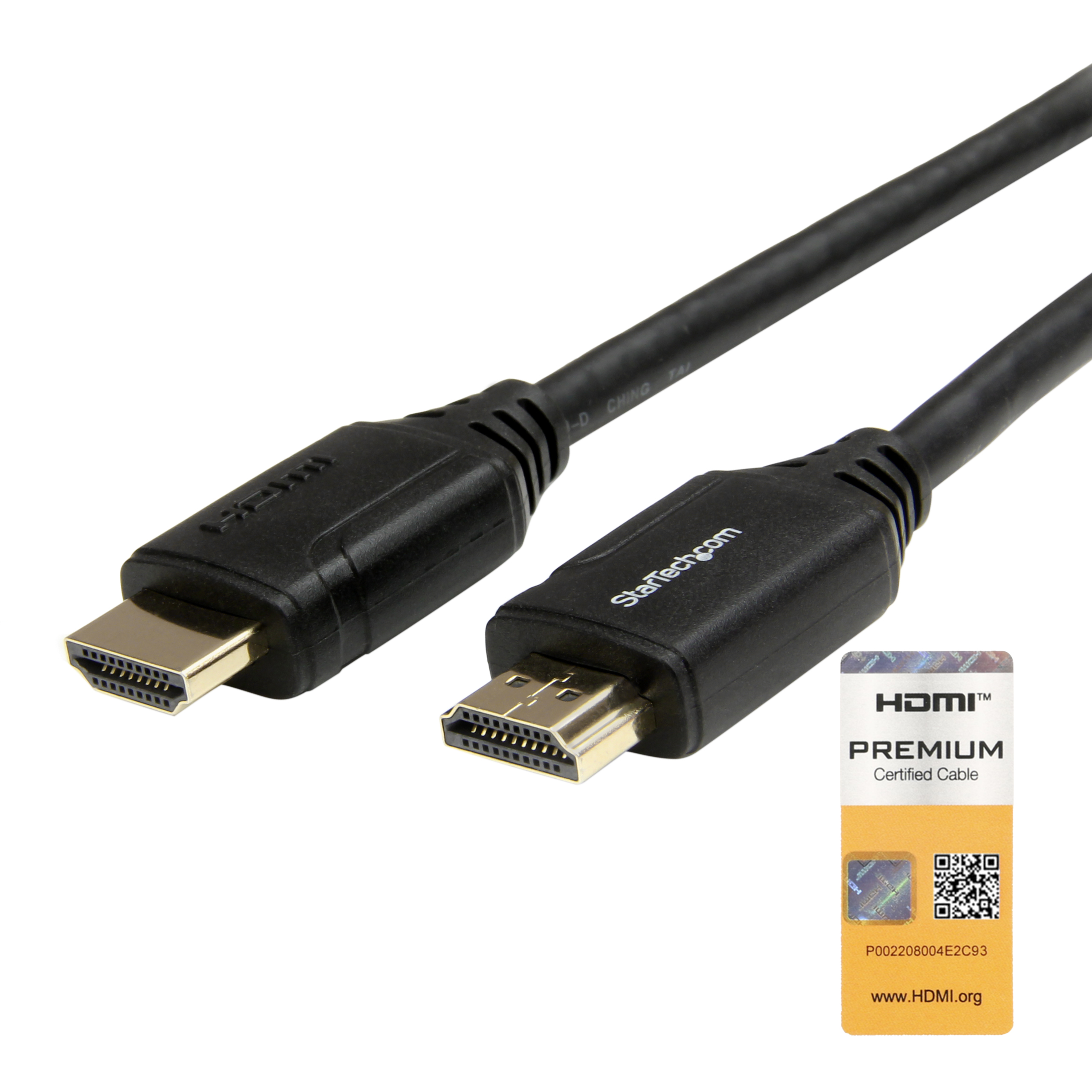 StarTech.com 3ft (1m) Premium Certified HDMI 2.0 Cable with Ethernet, High Speed Ultra HD 4K 60Hz HDMI Cable HDR10, HDMI Cord (Male/Male Connectors),