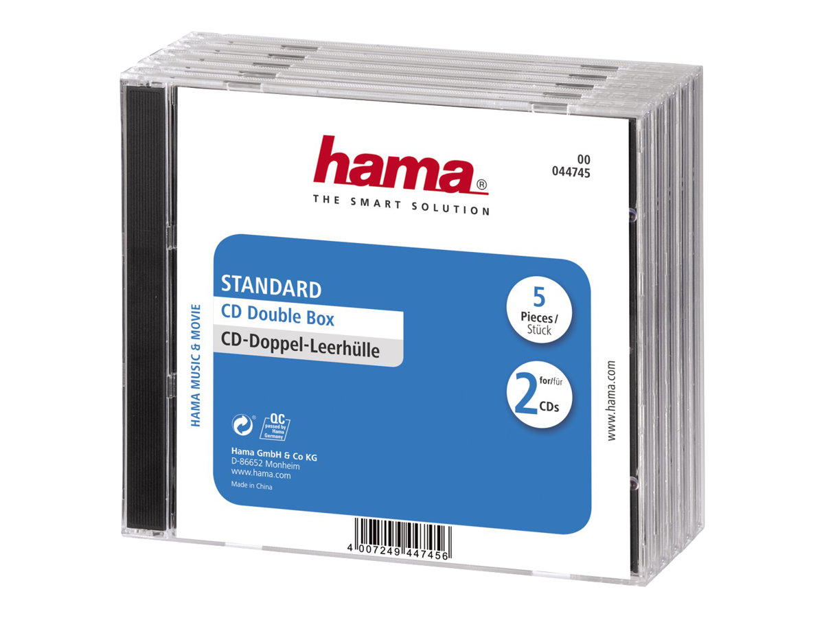 Hama CD Double Jewel Case Standard, Pack 5, 2 diske, Transparent