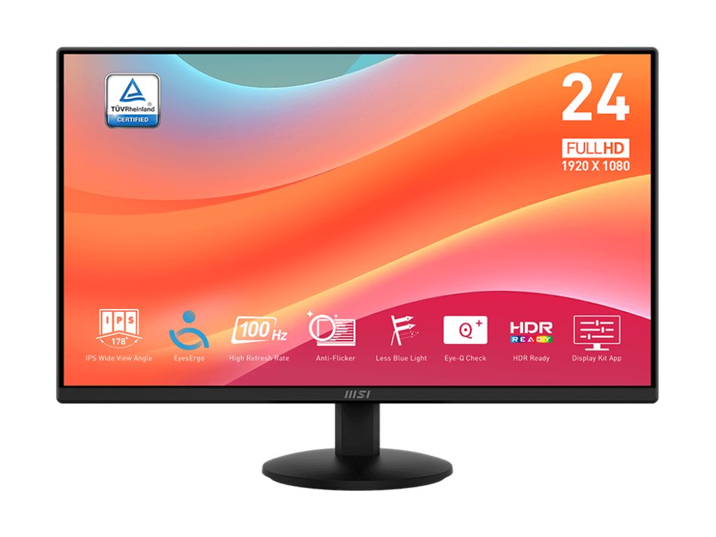 MSI PRO MP242L - LCD-skærm - 24 (23.8 til at se) - 1920 x 1080 Full HD (1080p) @ 100 Hz - IPS - 250 cd/m² - 1000:1 - 1 ms - HDMI, DisplayPort