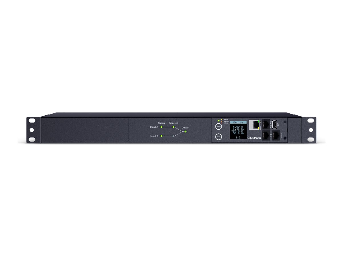 CyberPower Switched ATS PDU44004 - Strømfordelingsenhed (rackversion) - AC 200-240 V - 1-faset - serial, Ethernet - input: 2 x IEC 60320 C14 - output-stikforbindelser: 12 (12 x IEC 60320 C13) - 1U - 3.05 m ledning - sort
