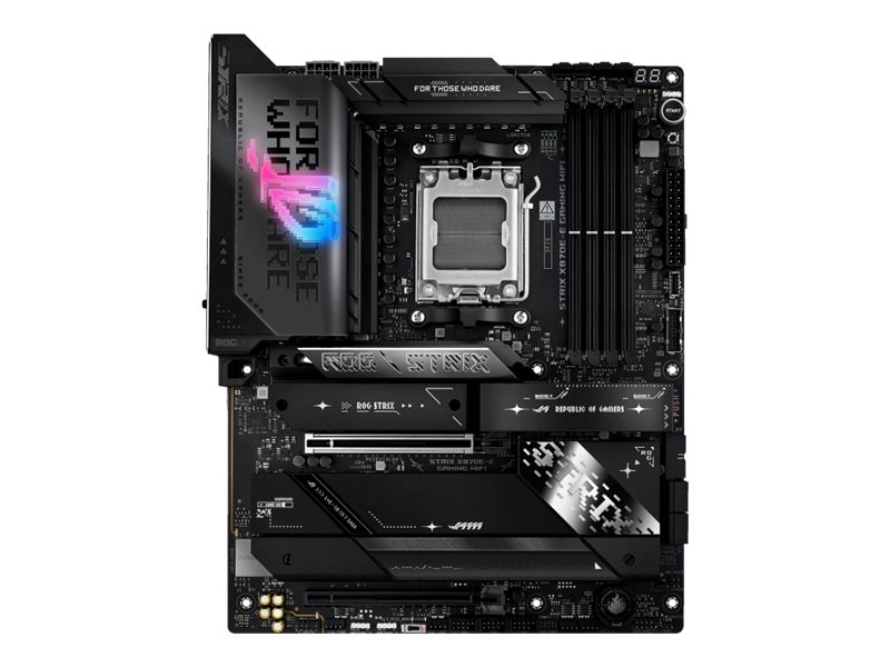 ASUS ROG STRIX X870E-E GAMING WIFI - Bundkort - ATX - Socket AM5 - AMD X870E Chipset - USB4, USB-C 3.2 Gen 2x2, USB-C 3.2 Gen2, USB 3.2 Gen 2, USB 3.2 Gen 1 - Wi-Fi 7, 5 Gigabit Ethernet, Bluetooth - onboard grafik (CPU påkrævet) - HD Audio (8-kanaler)