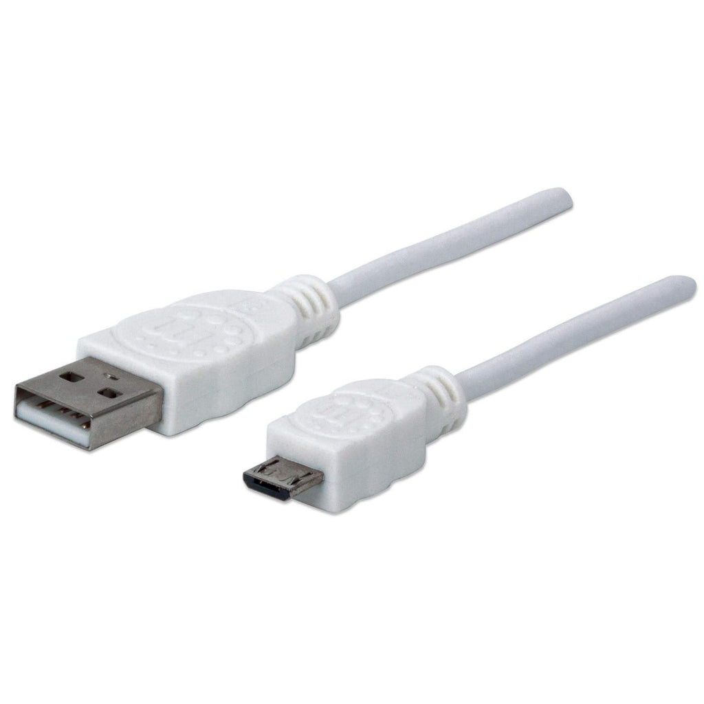 Manhattan USB-A to Micro-USB Cable, 1.8m, Male to Male, 480 Mbps (USB 2.0), Hi-Speed USB, White, Lifetime Warranty, Polybag USB-kabel 1.8m Hvid