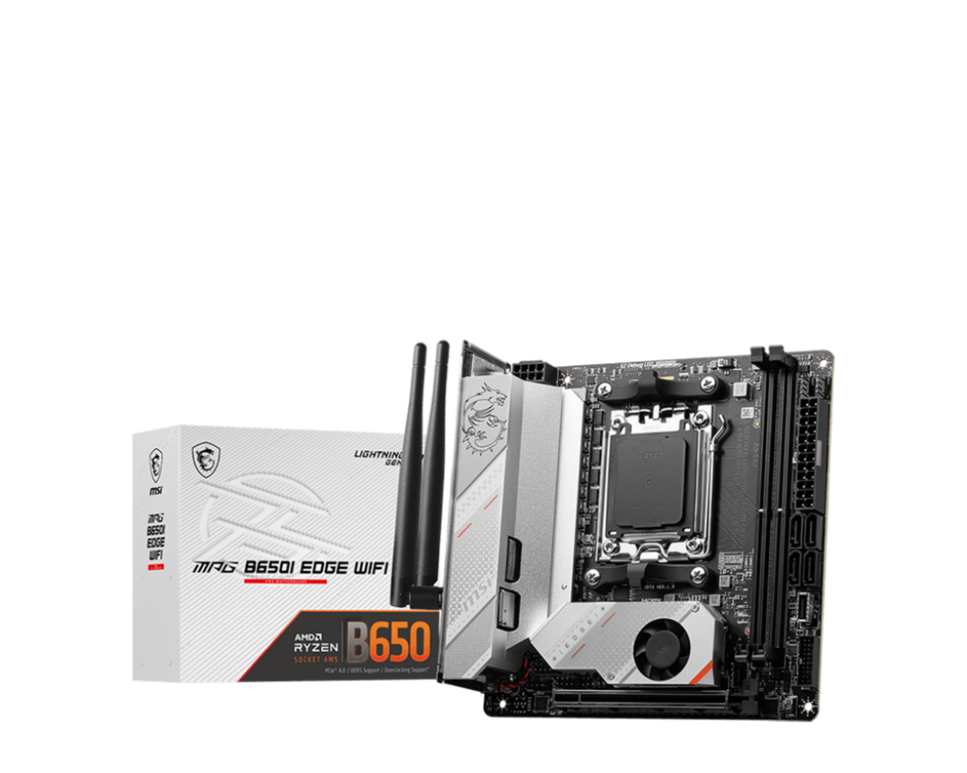 MSI MPG B650I EDGE WIFI - Bundkort - mini ITX - Socket AM5 - AMD B650 Chipset - USB 3.2 Gen 2, USB-C 3.2 Gen2, USB 3.2 Gen 1, USB-C 3.2 Gen 2x2 - 2.5 Gigabit LAN, Wi-Fi 6, Bluetooth - onboard grafik (CPU påkrævet) - HD Audio (8-kanaler)