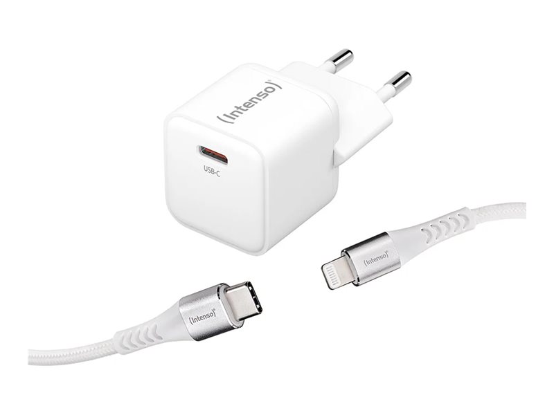 Intenso power lader 30W USB-C GaN 30W PD/QC incl. USB-C til lightning kabel 1,5m