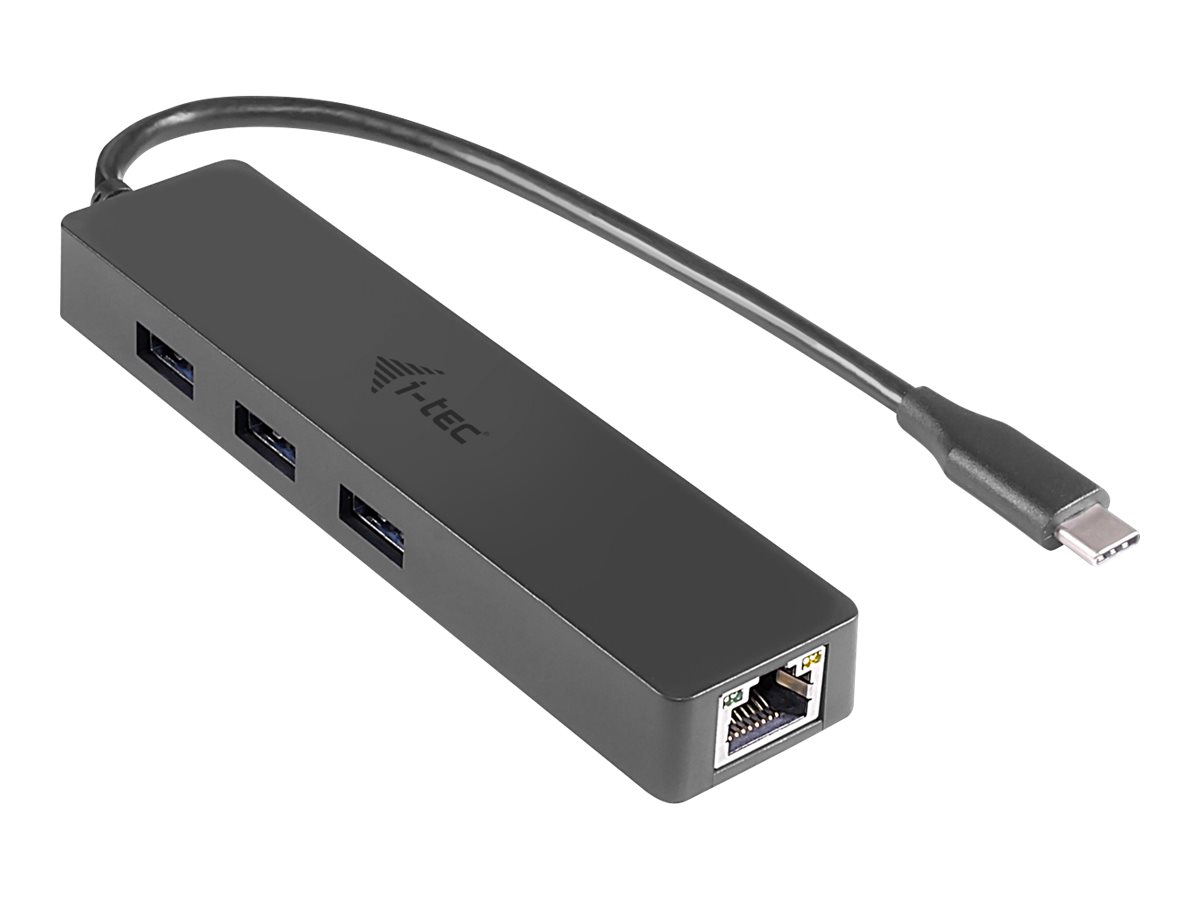 i-Tec USB C Slim 3-port HUB with Gigabit Ethernet adapter Sort