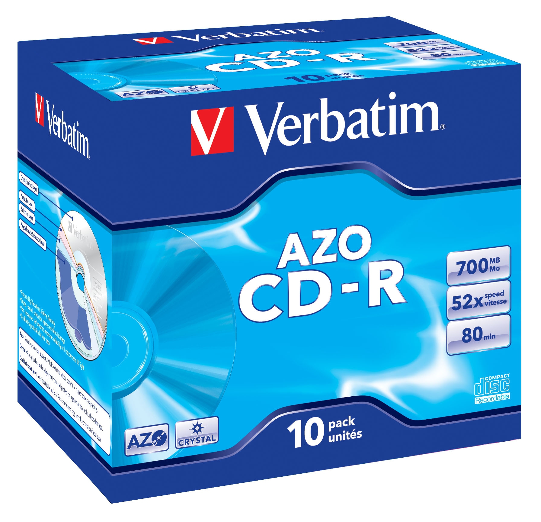 CD-R DataLifePlus AZO 52x 700MB 10 Pack Jewel Case Crystal