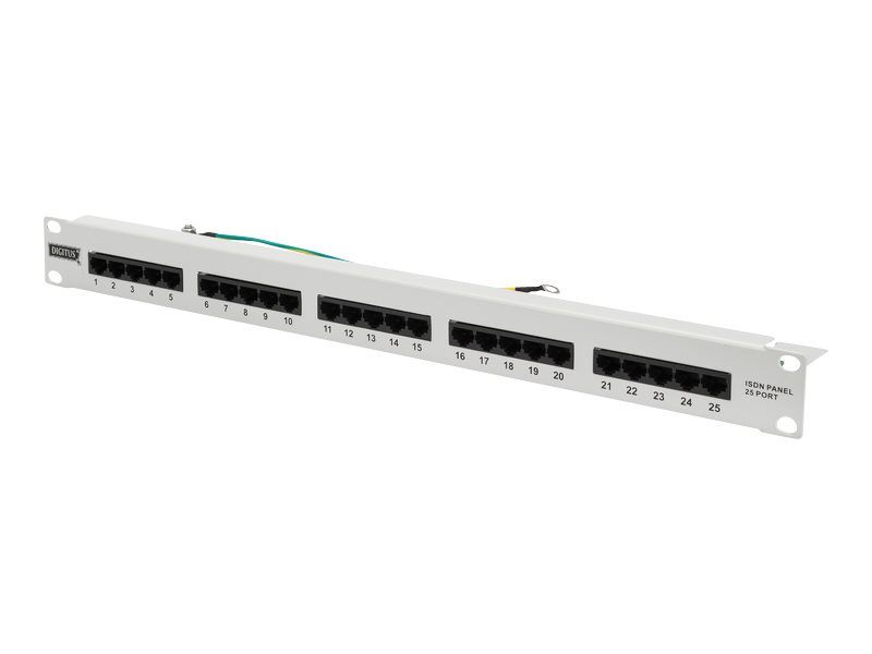 DIGITUS CAT 3 ISDN - Patch-panel - stativmonterbar - CAT 3 - RJ-45 X 25 - grå, RAL 7035 - 1U - 19