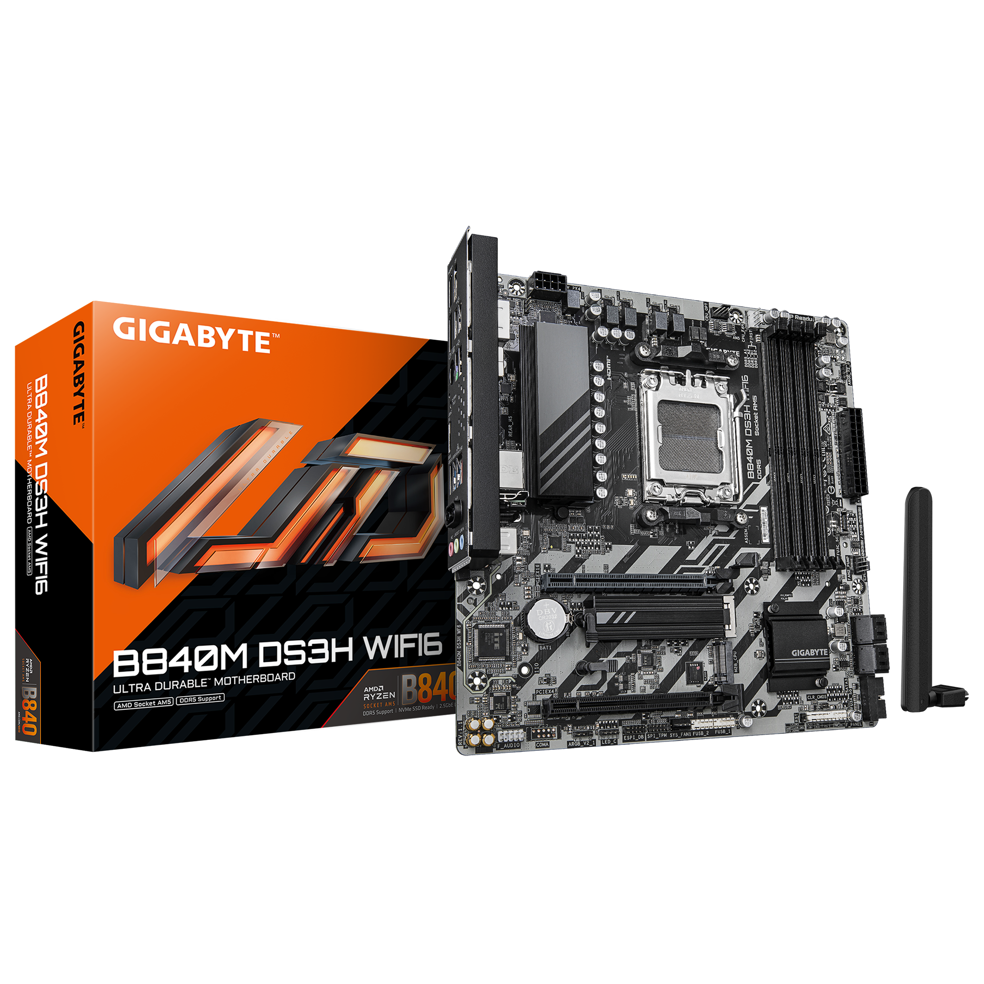 GIGABYTE B840M DS3H WIFI6 Bundkort - AMD B840 - AMD AM5 socket - DDR5 RAM - Micro-ATX