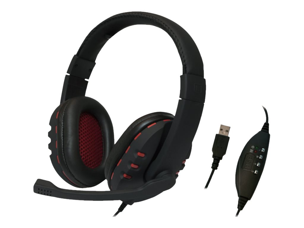 LogiLink Stereo headset 1x USB-A plug boom microphone gaming black/red