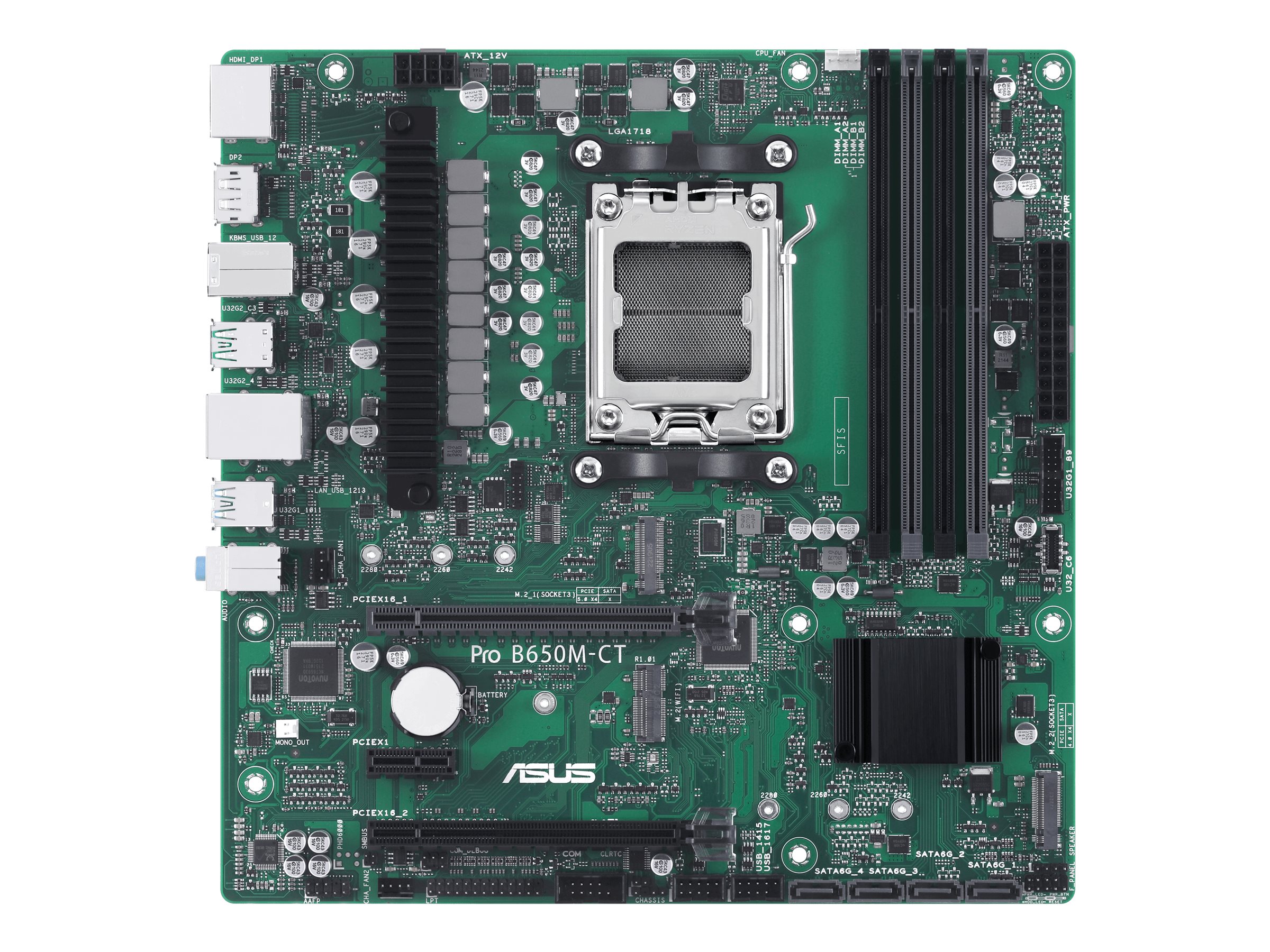 ASUS PRO B650M-CT-CSM - Bundkort - micro ATX - Socket AM5 - AMD B650 Chipset - USB-C 3.2 Gen2, USB 3.2 Gen 2, USB 3.2 Gen 1 - Gigabit LAN - onboard grafik (CPU påkrævet) - HD Audio (8-kanaler)