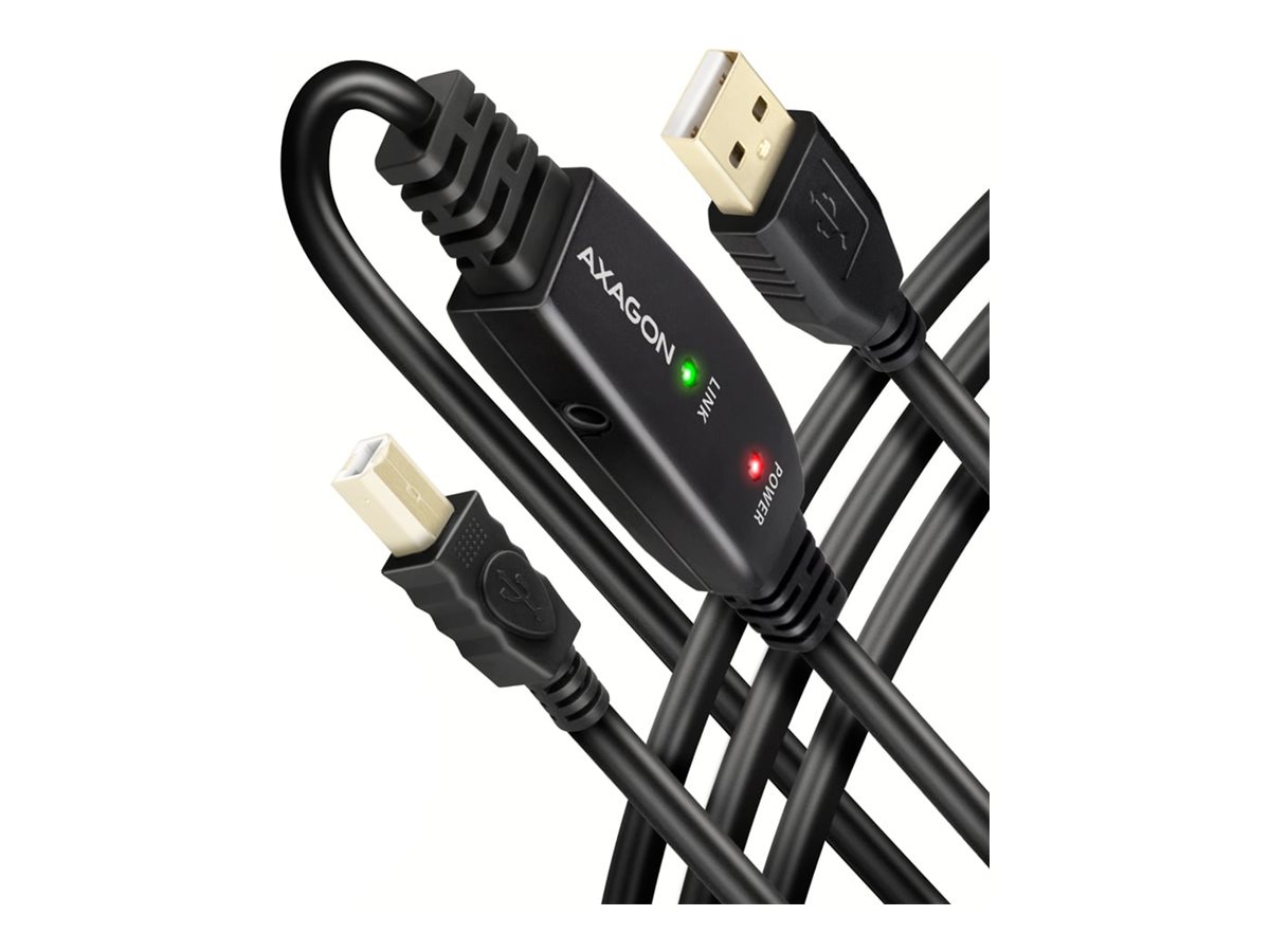 AXAGON ADR-215B - USB-kabel - USB (han) til USB Type B (han) - USB 2.0 - 5 V - 500 mA - 15 m - aktiv gentager