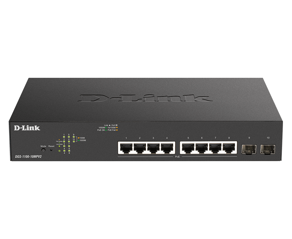 D-Link DGS-1100-10MPV2 10-port PoE+ Smart Administrerbar Gigabitswitch