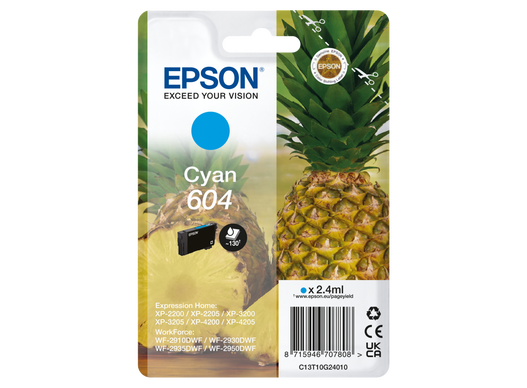 Epson 604 Cyan 130 sider Blæk C13T10G24010