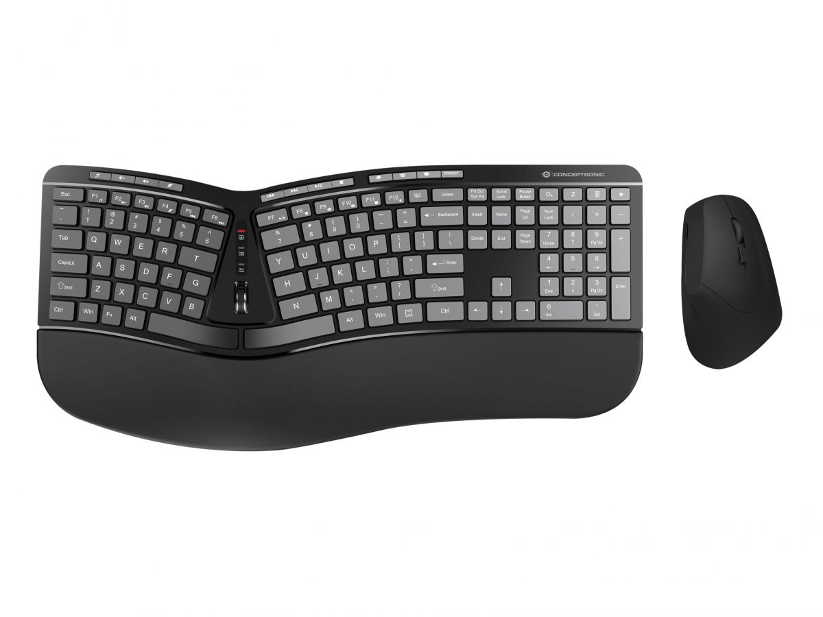 Conceptronic ERGO trådløst ergonomisk tastatur og mus - QWERTY US