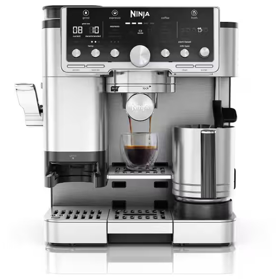 Ninja ES701EU, Espressomaskine, 2 L, Kaffebønner, Kaffekapsel, Malet kaffe, Indbygget kværn, 1650 W, Sort, Rustfrit stål