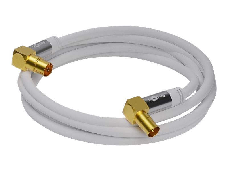 Goobay TV-antennekabel (135 dB), 4x afskærmet forgyldt, koaksial-hunstik 90° > koaksial-stik 90°, 2 m