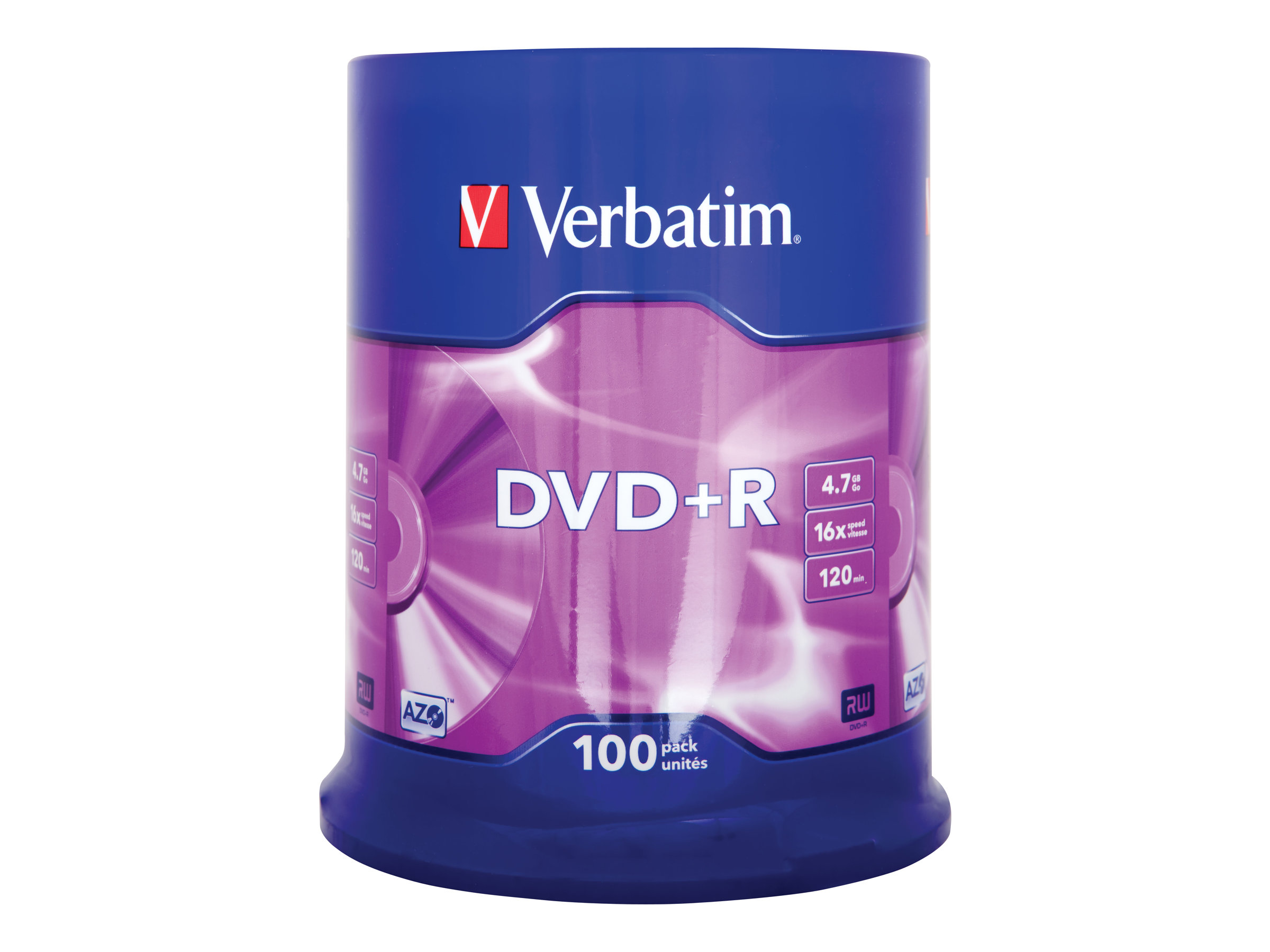 Verbatim - 100 x DVD+R - 4.7 GB 16x - sølvmatteret - spindle