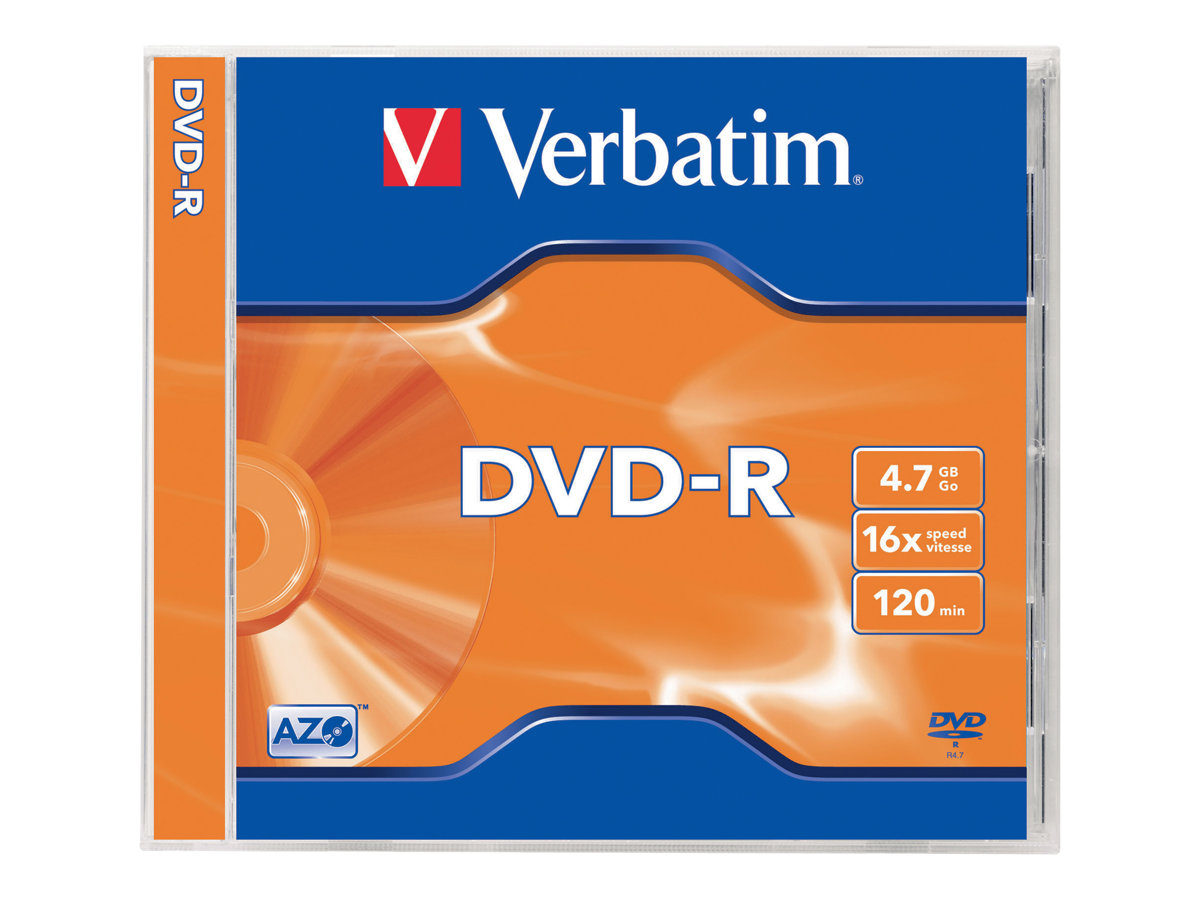 DVD-R AZO 16x 4.7GB 5 Pack Jewel Case Mat Sølv