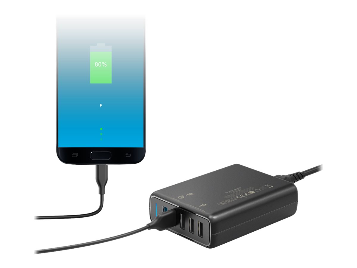 Anker PowerPort Speed 5 - Strømforsyningsadapter - 63 Watt - 4.8 A - QC 3.0 - 5 output-stikforbindelser (3 x USB Type A, 2 x 9 pin USB Type A) - sort