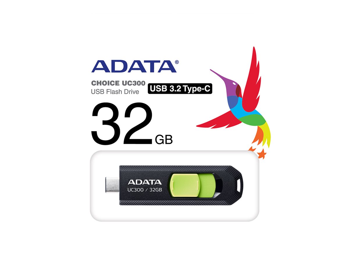 ADATA UC300 - USB flashdrive - 32 GB - USB 3.2 Gen 1 / USB-C - sort, grøn