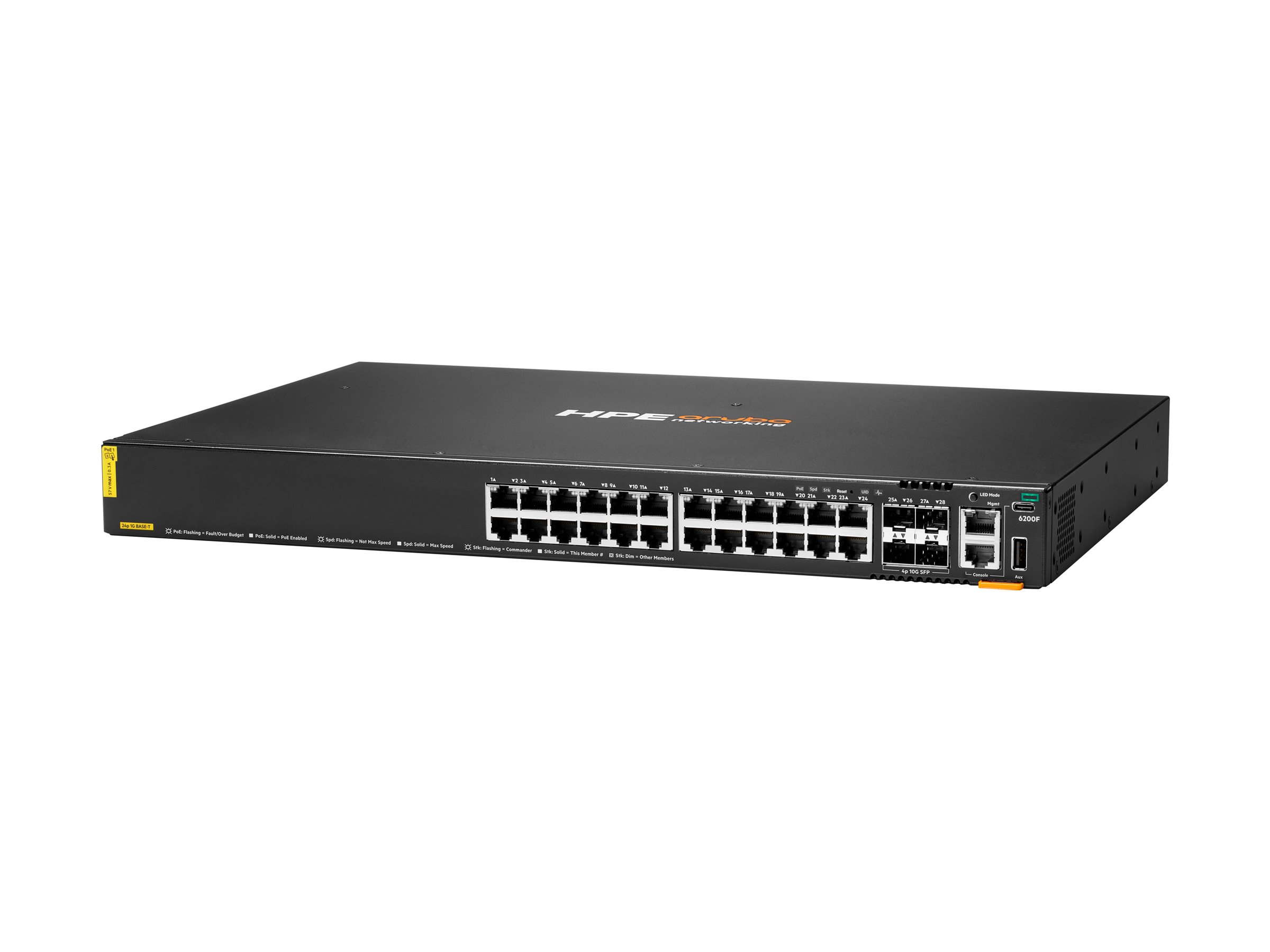 HPE Aruba 6200F 24G Class4 PoE 4SFP+ 370W Switch - Switch - Max. Stacking Distance 10 km - L3 - Administreret - 24 x 10/100/1000 (PoE+) + 4 x 1 Gigab