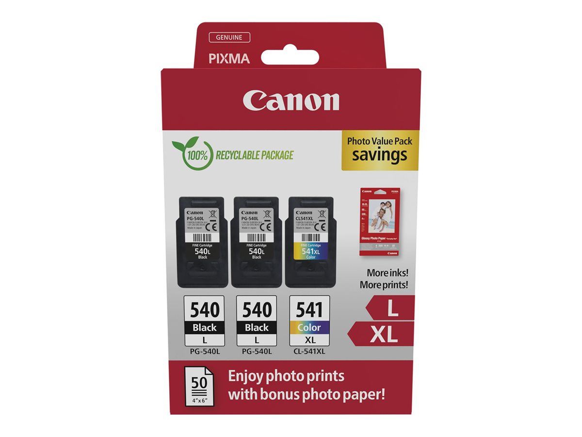 Canon PG-540L x2/CL-541XL Photo Paper Value Pack Sort Farve (cyan, magenta, gul) Blækpatron/papirsæt billede