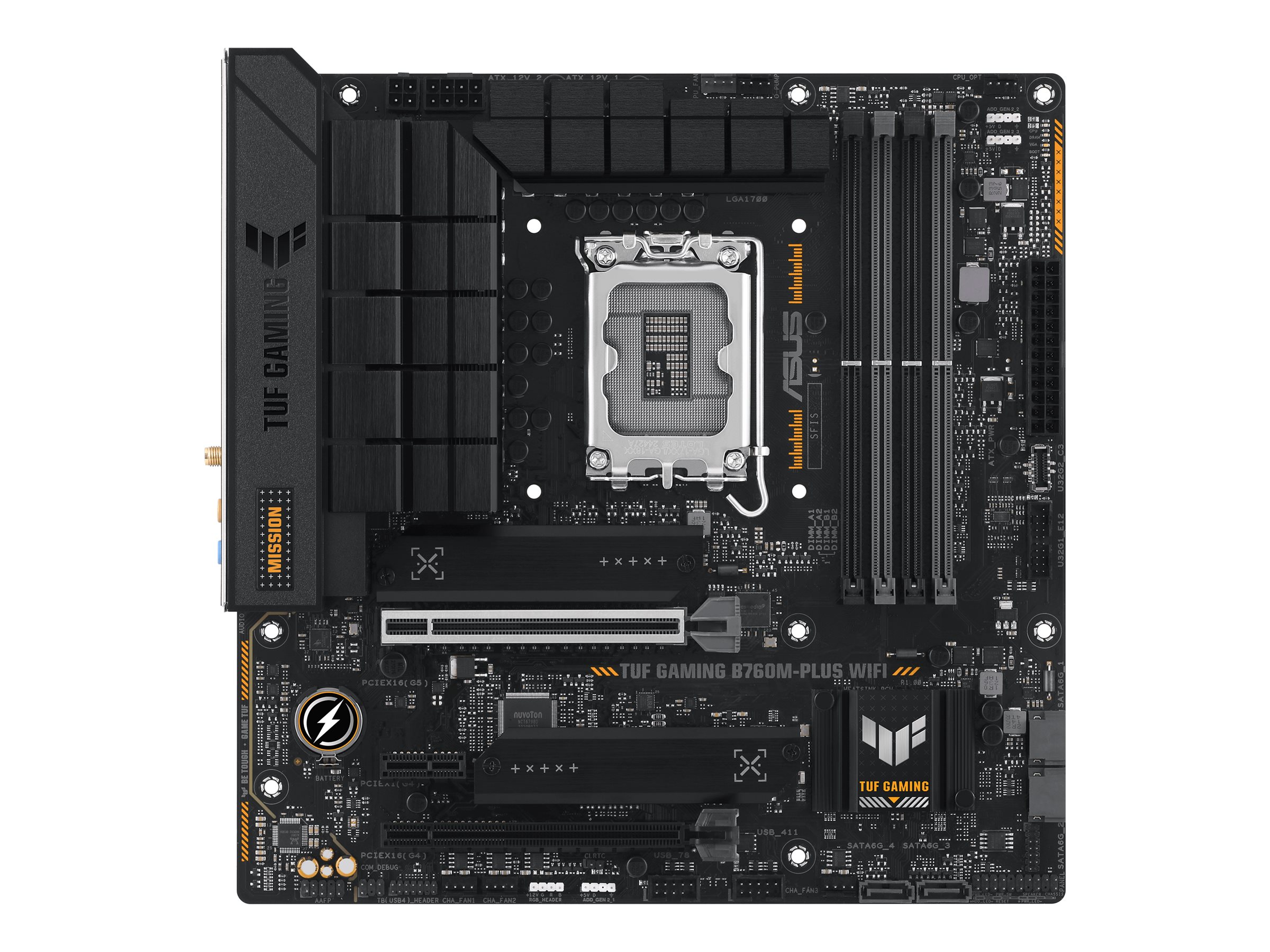 ASUS TUF GAMING B760M-PLUS WIFI - Bundkort - micro ATX - LGA1700 sokkel - B760 Chipset - USB-C 3.2 Gen 2x2, USB 3.2 Gen 2, USB 3.2 Gen 1, USB-C 3.2 Gen2, USB-C 3.2 Gen 1, USB4 - 2.5 Gigabit LAN, Wi-Fi 6, Bluetooth - onboard grafik (CPU påkrævet) - High Definition Audio (7.1-kanal)