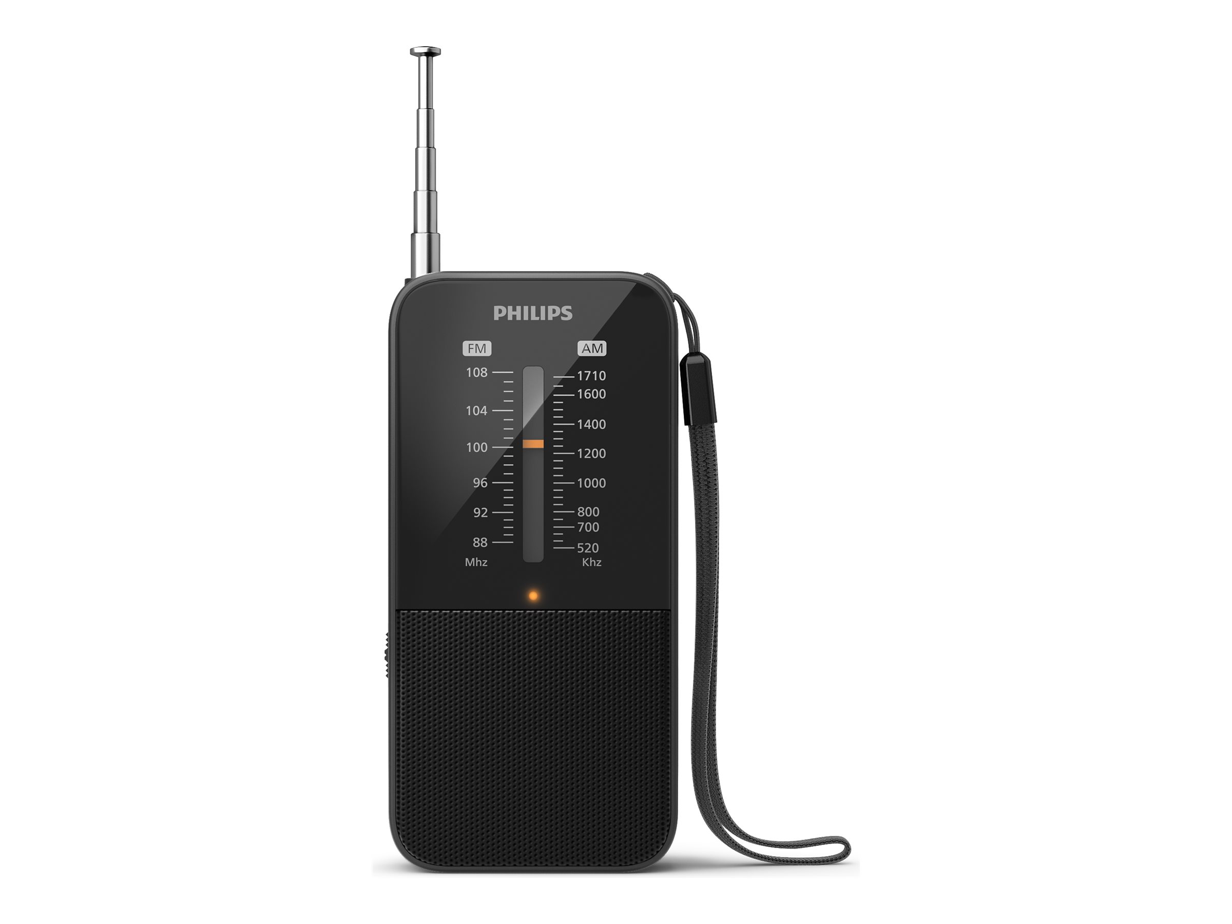 Philips Batteri-driven fick-radio med inbyggd högtalare. Analog FM/MW tuner