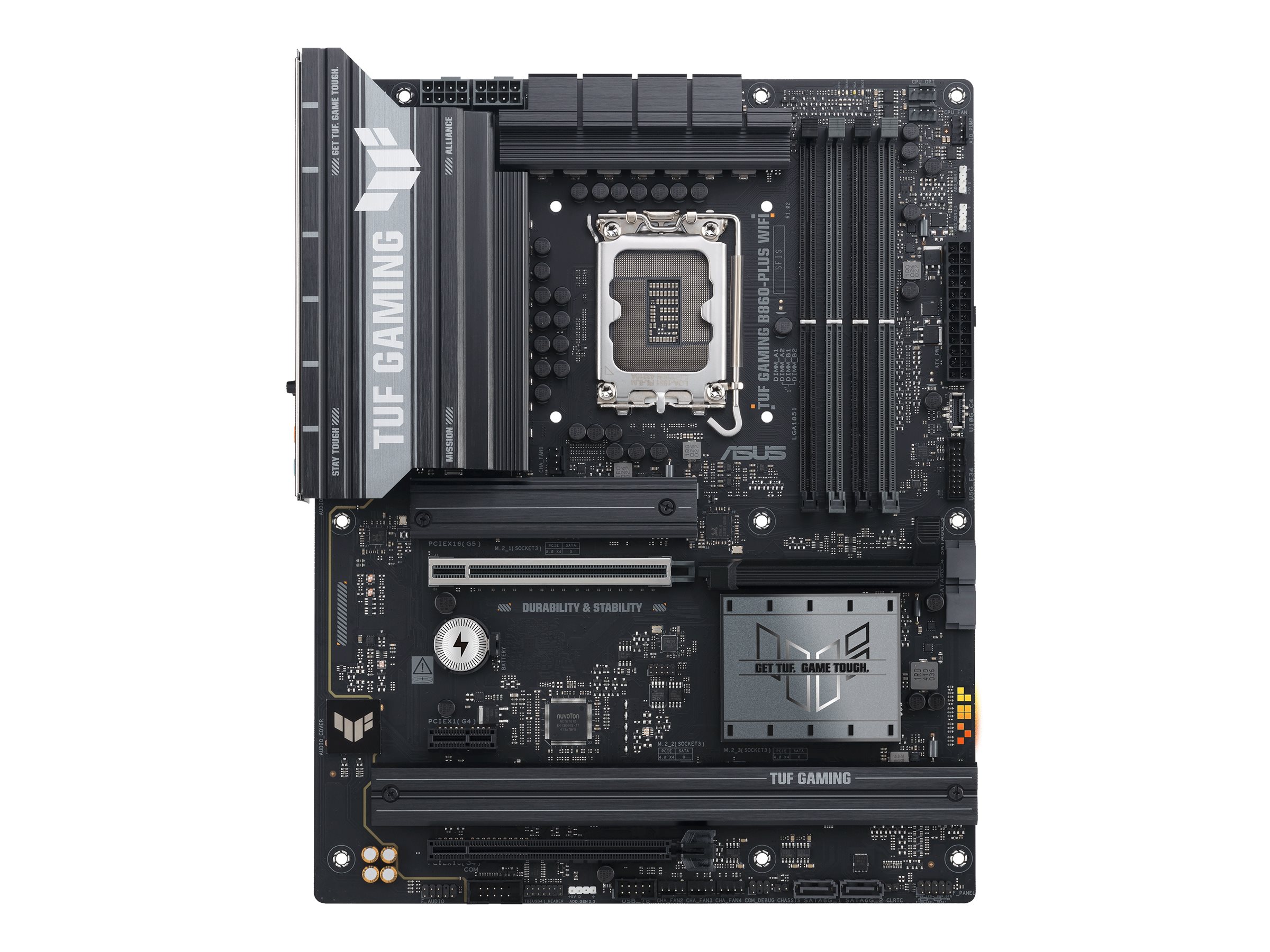 ASUS TUF GAMING B860-PLUS WIFI - Bundkort - ATX - LGA1851 sokkel - B860 Chipset - USB-C 3.2 Gen 2x2, USB 3.2 Gen 2, USB 3.2 Gen 1, USB-C 3.2 Gen2 - 2.5 Gigabit LAN, Bluetooth, Wi-Fi 7 - onboard grafik (CPU påkrævet) - HD Audio (8-kanaler)