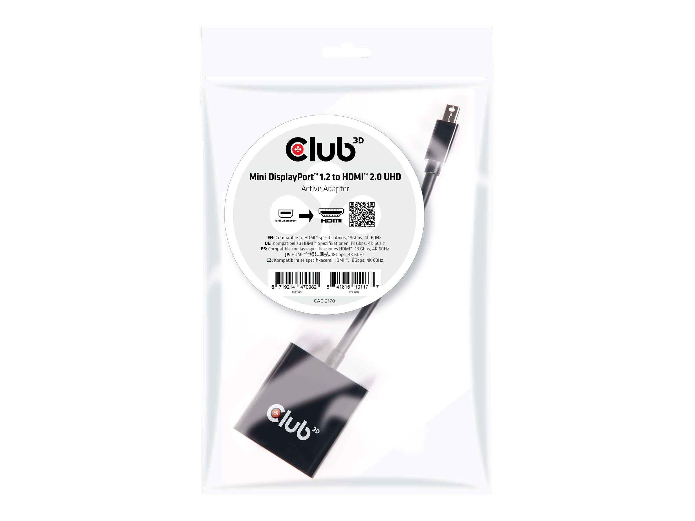 Club 3D CAC-2170 Mini DisplayPort 1.2 til HDMI 2.0 adapter Sort
