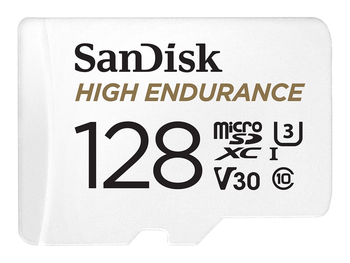 SanDisk High Endurance - Flashhukommelseskort (microSDXC til SD adapter inkluderet) - 128 GB - Video Class V30 / UHS-I U3 / Class10 - microSDXC UHS-I