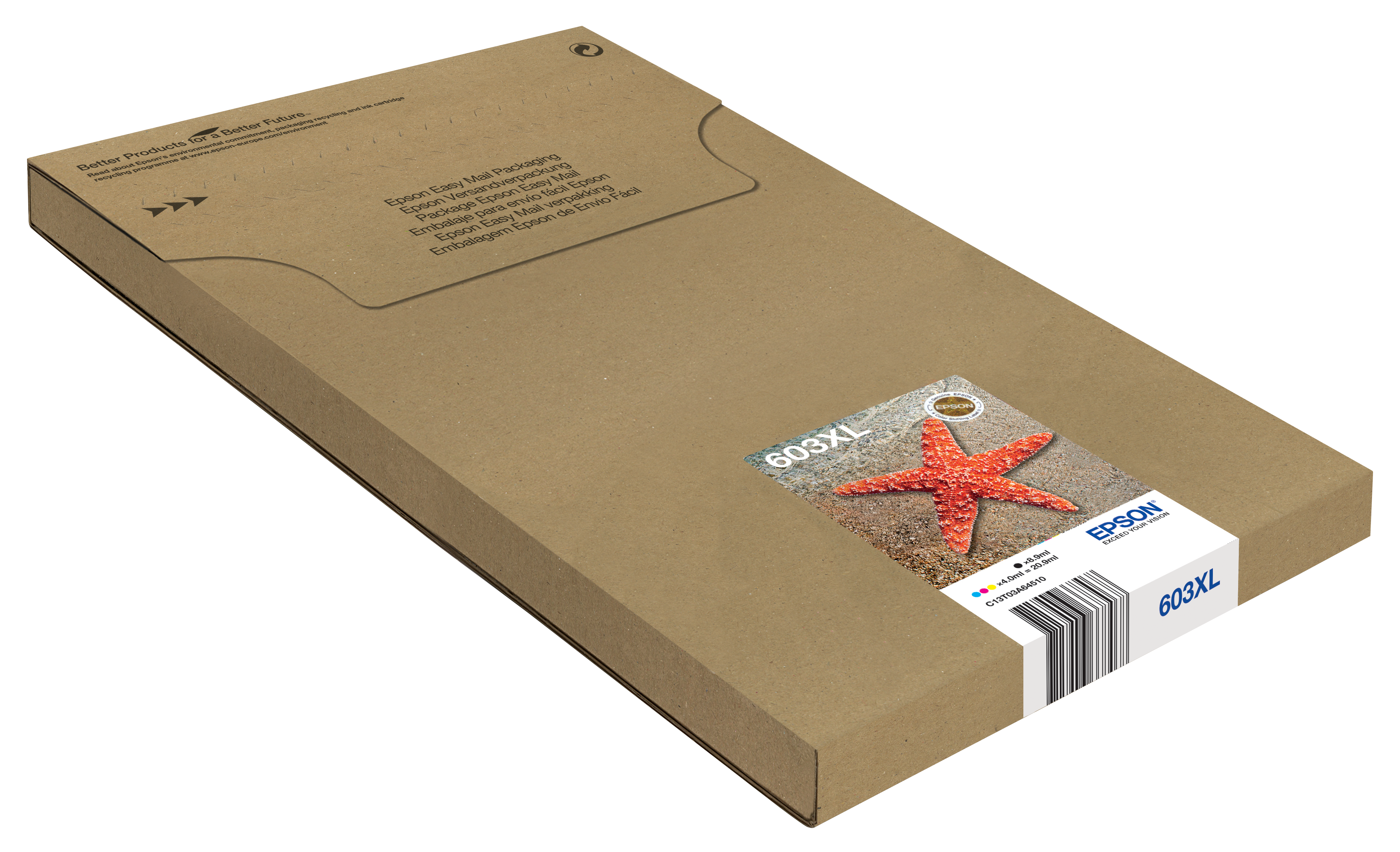 Epson 603XL Multipack Mail Packaging Sort Gul Cyan Magenta Blæk C13T03A64510 billede
