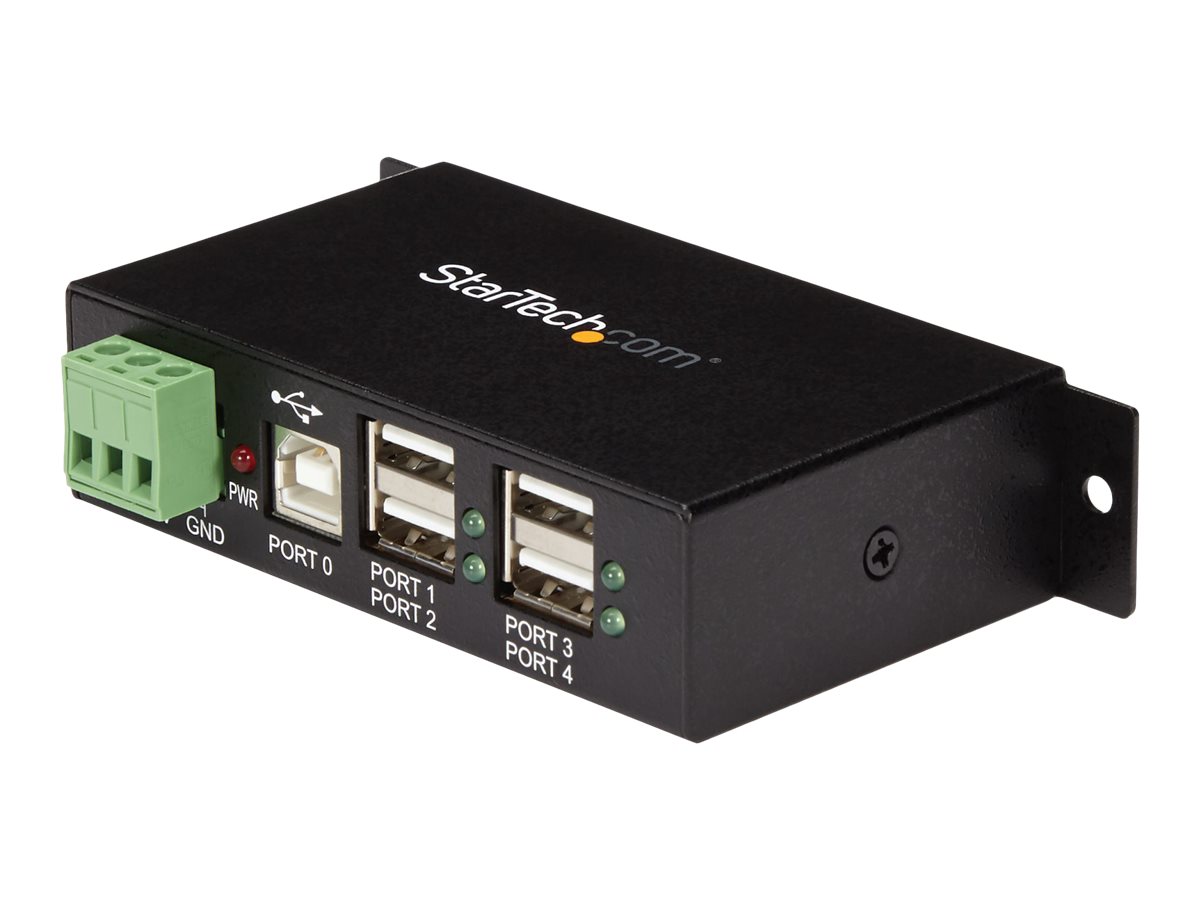 Startech Rackmount USB 2.0 Hub - 4 Port Rugged Industrial USB 2.0 Hub - Hub - 4 x USB 2.0 - DIN monterbar på skinne - DC strøm - for P/N: ITB20D3250, MSDREADU2OTG, USB2HAB15, USB2HAB30AC, USB2HAB50AC, USB2HABM1, USB2HABM6RA