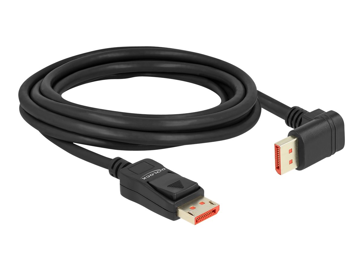 Delock DisplayPort cable male straight to male 90° downwards angled 8K 60Hz 3m, svart