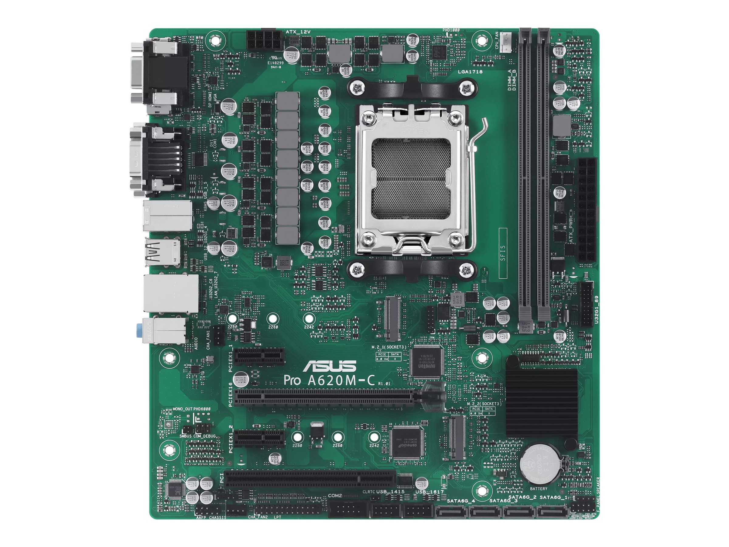 ASUS Pro A620M-C-CSM - Bundkort - micro ATX - Socket AM5 - AMD B650 Chipset - USB 3.2 Gen 2, USB-C 3.2 Gen2, USB 3.2 Gen 1 - Gigabit LAN - onboard grafik (CPU påkrævet) - HD Audio (8-kanaler)