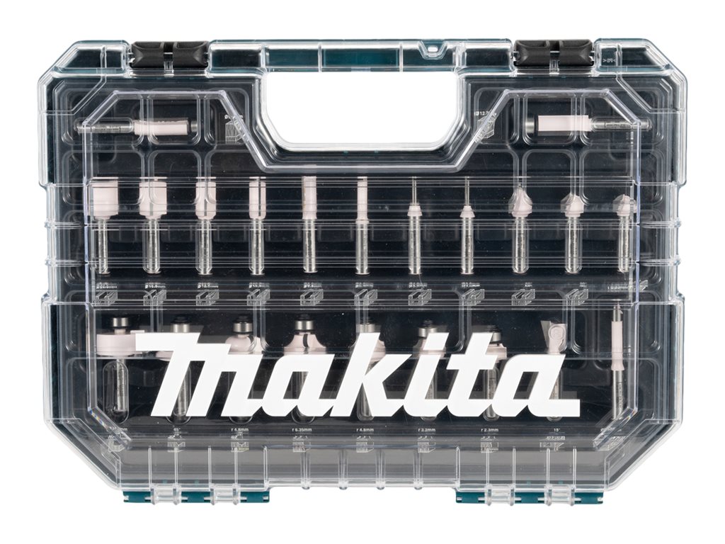 Makita - Router-bitsæt - for træ - V-Groove, Dovetail, Beading, refusion - 22 stykker - cylindrisk - for Makita RT001GM205