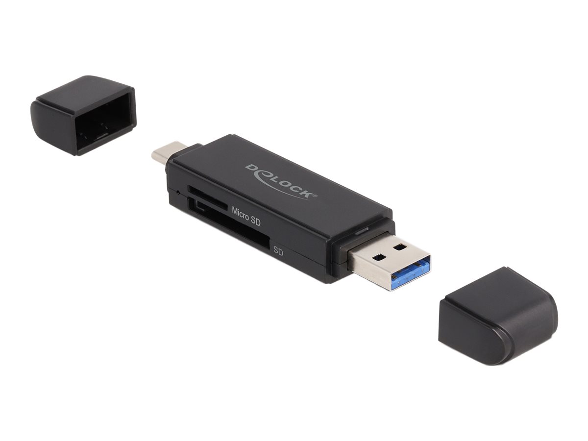 Delock - Kortlæser (SD, miniSD, RS-MMC, TransFlash, MMCmobile, microSD, MMCplus, MMCmicro, microSDHC, SDXC, microSDXC, MMC II, TurboSD, Turbo miniSD, MultiMediaCard Dual Voltage, RS-MMC Dual Voltage) - USB 3.2 Gen 1 / USB-C