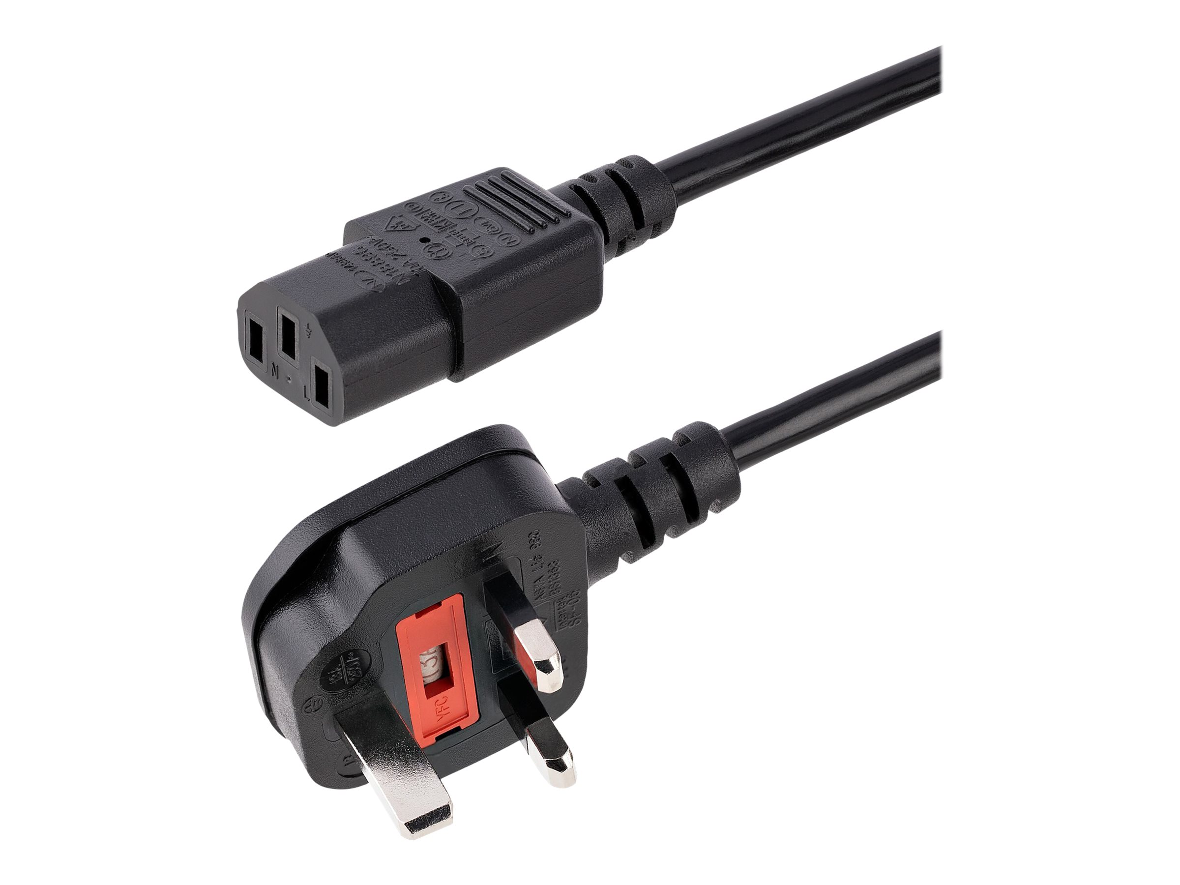 StarTech.com 6ft (1.8m) UK Computer Power Cable, 18AWG, BS 1363 to C13 Power Cord, 10A 250V, Black Replacement AC Power Cord, Monitor Power Cable, BS