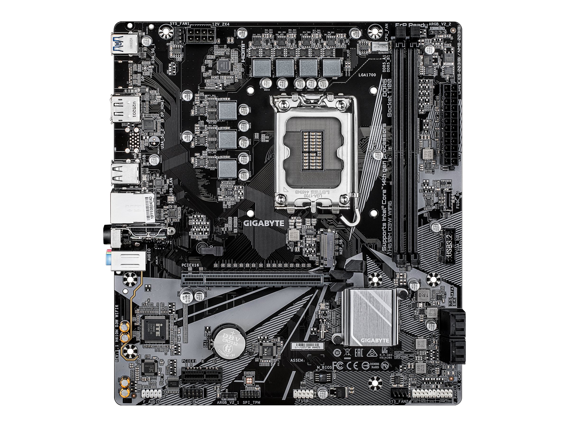 Gigabyte H610M D3W WiFi 6 bundkort – LGA1700, DDR4 op til 5.600 MHz, M.2, 1 GbE, USB 3.2 Gen 1