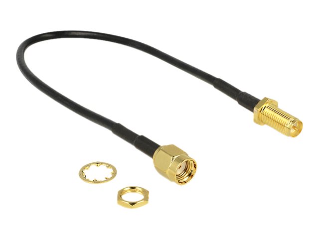 Delock - Antennekabel - RP-SMA (hun) til RP-SMA (han) - 20 cm - RG-174 - sort
