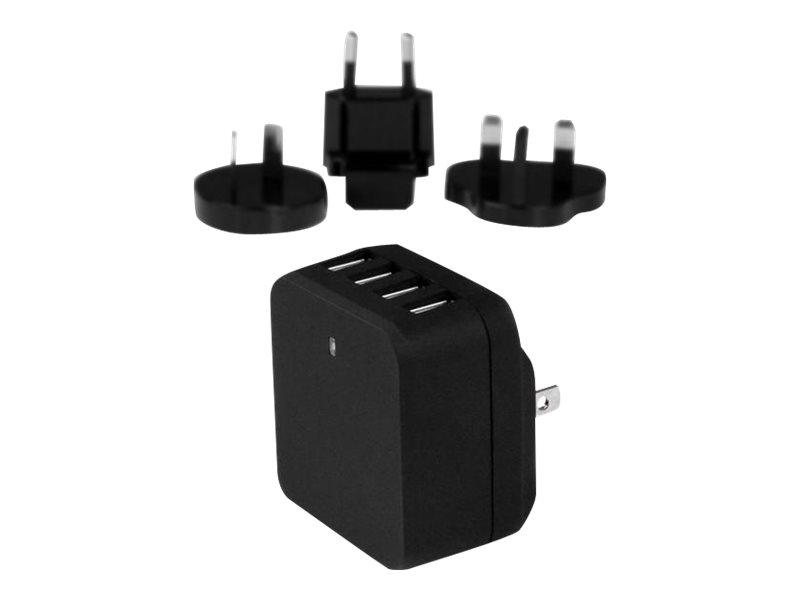 Startech 4-Port Travel USB Wall Charger - 34W/6.8A International Travel Adapter - Portable USB Charging Station (USB4PACBK) - Strømforsyningsadapter - 34 Watt - 6.8 A - 4 output-stikforbindelser (USB) - sort - for P/N: USBLT1MW, USBLT1MWS, USBLT2MBR, USBLT2MW, USBLT30CMW, USBLTM1MBK, USBLTM1MWH
