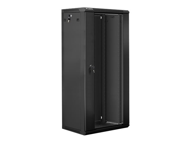 Lanberg WF01-6427-10B Rack Cabinet 19" Wall Mount 27U 600x450mm (Flat Pack) Glass Door Black RAL9004