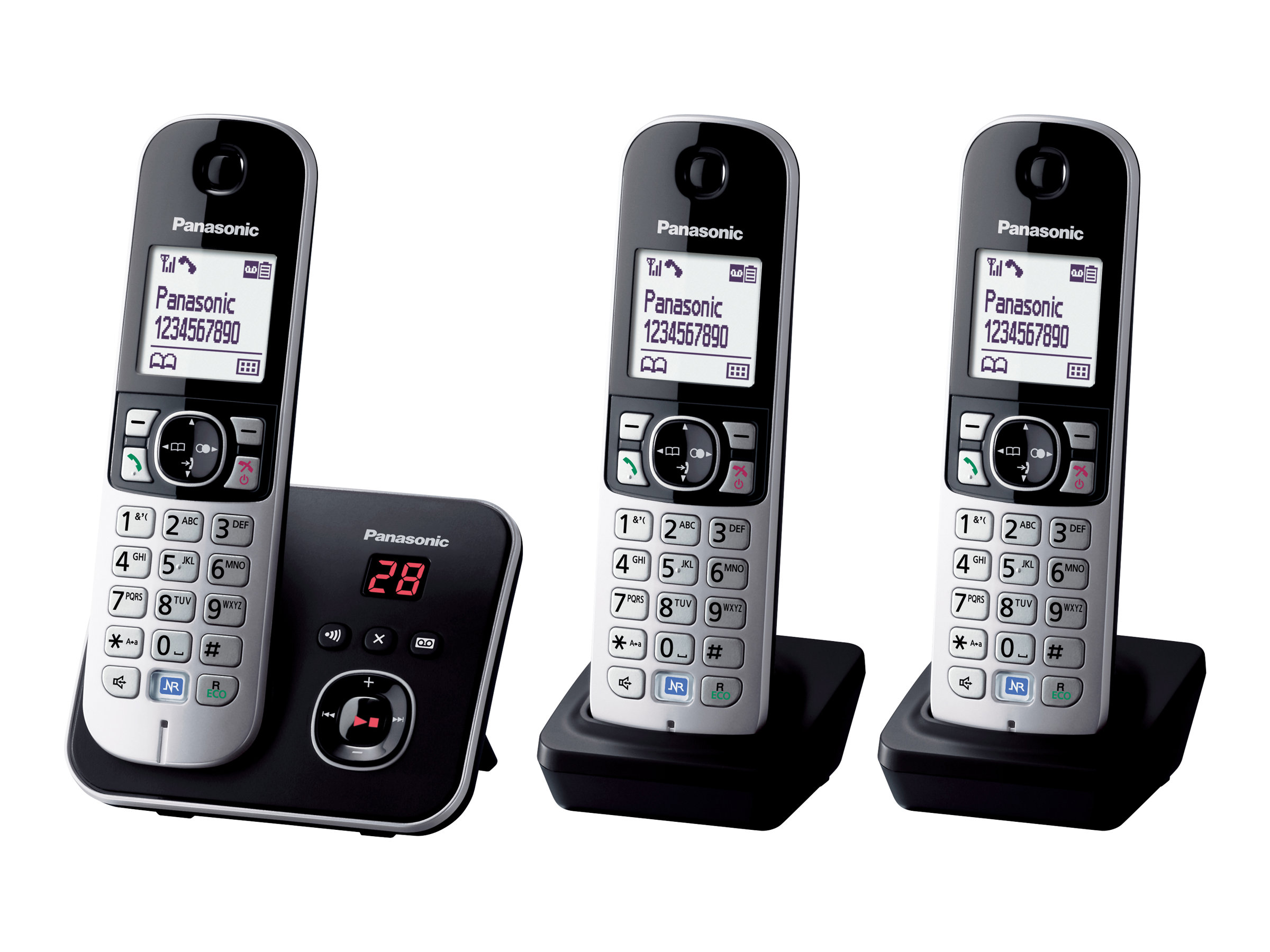 Panasonic KX-TG6823 - Trådløs telefon DECT - perlesølv + 2 ekstra telefonrør (Tysk model, telefonsvarerfunktionen virker ikke i DK/SE)