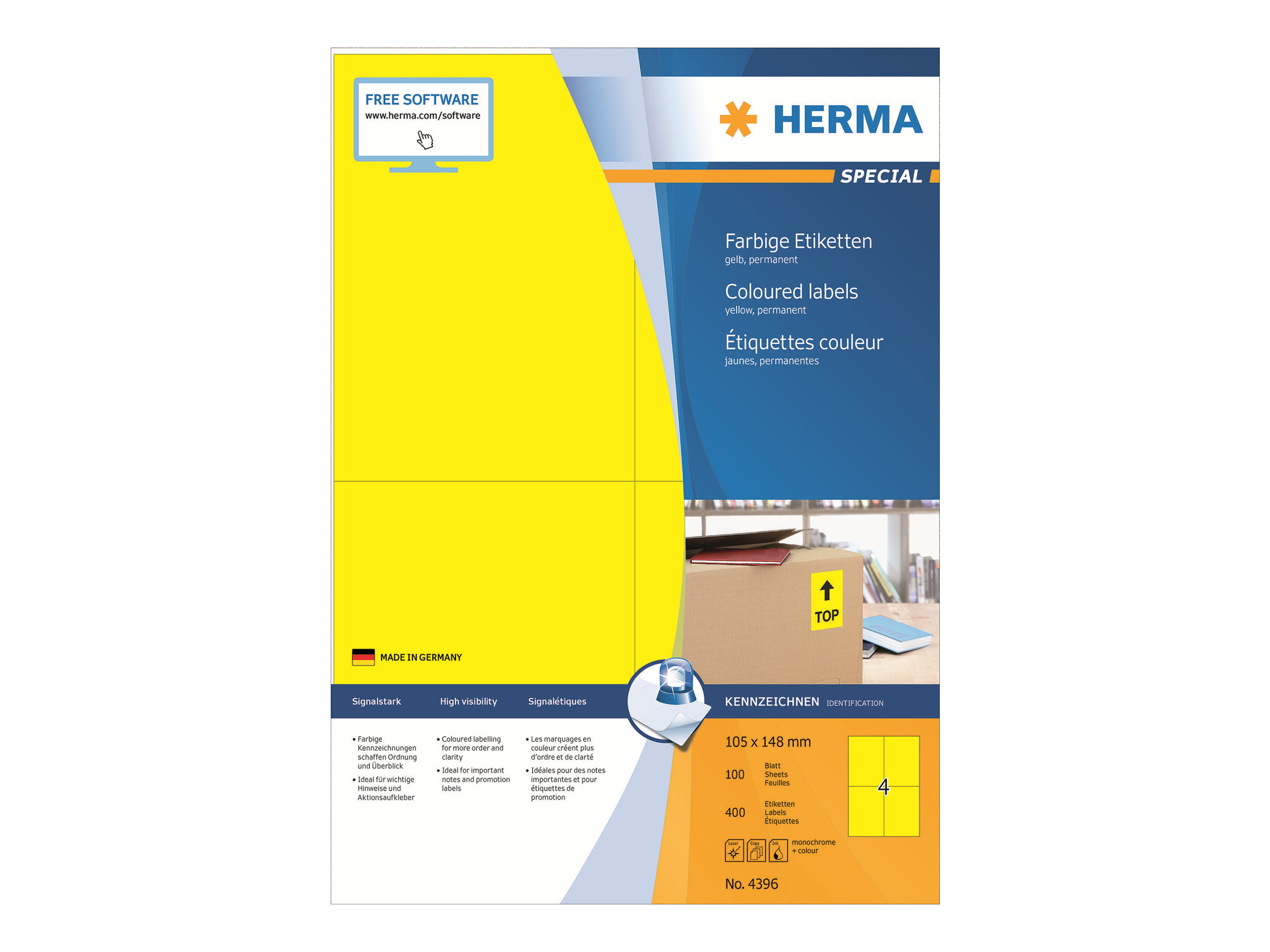 HERMA Special - Papir - mat - permanent selvklæbende - gul - A6 (105 x 148 mm) 400 etikette(r) (100 ark x 4) etiketter