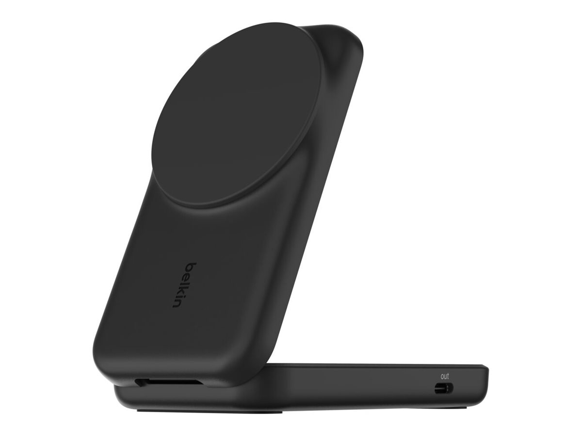 Belkin UltraCharge wireless charging stand - 2-in-1 Qi2 magnetic foldable - + AC power adapter - 24 pin USB-C - 25 Watt