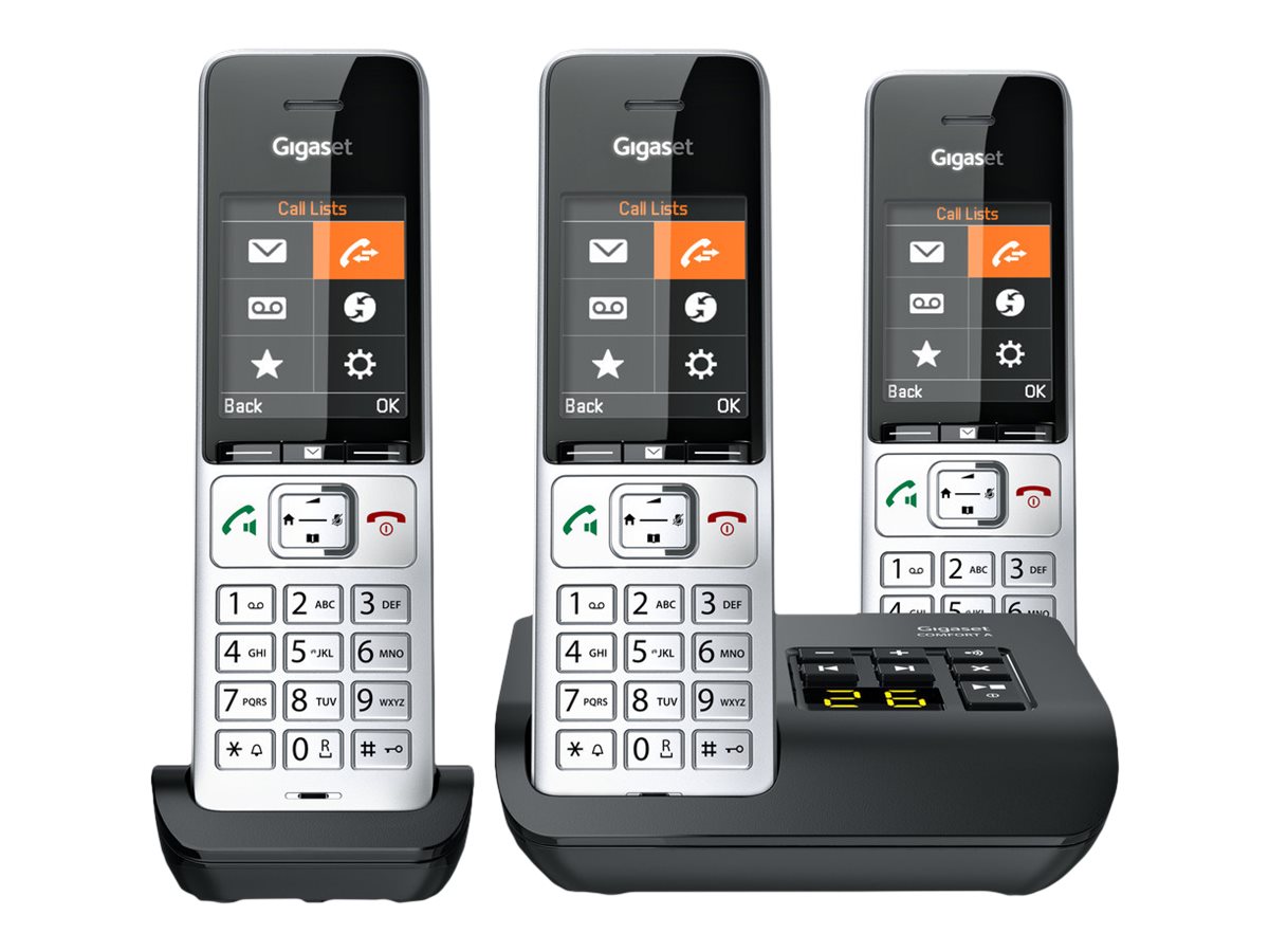 Fastnettelefon Gigaset COMFORT 500A Trio med nummerpræsentation – sort/sølv
