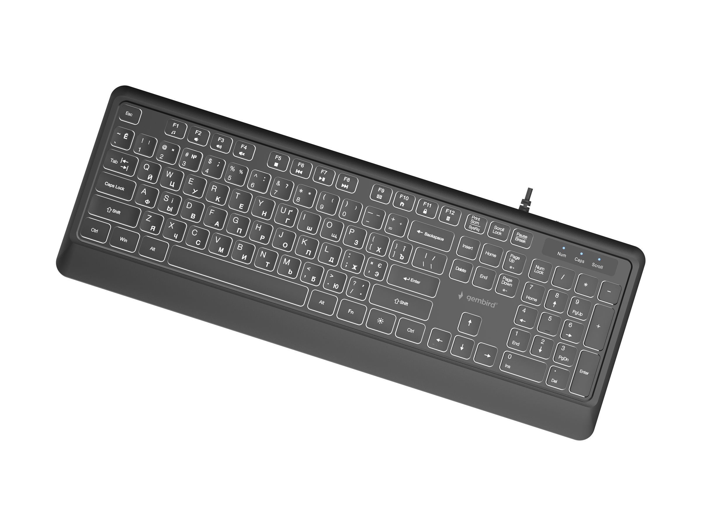 Gembird KB-UML-04-CYRL slankt kablet tastatur med bagbelysning - sort, kyrillisk layout (russisk)